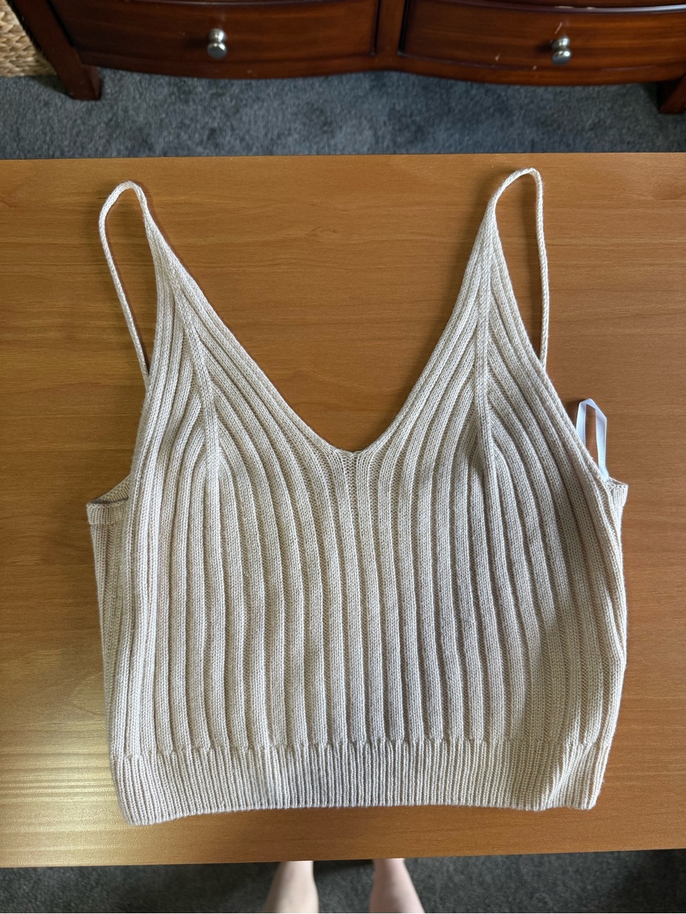 Ribbed Knit Cropped Tank Top in Beige